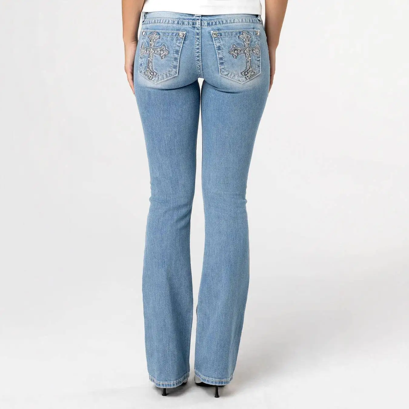 Sexy Low Waist Distressed Denim Jeans Women's Street Style Tight Fit Long Trousers Vintage Look mid Stretch Blue Color