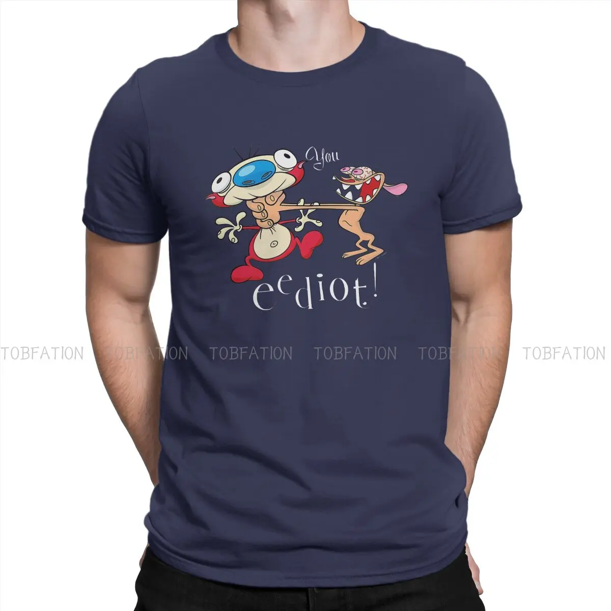 Ren and Stimpy Quote Animation You Eediot  T Shirt Vintage Fashion Summer Loose Cotton Men\'s Clothing Harajuku Crewneck TShirt