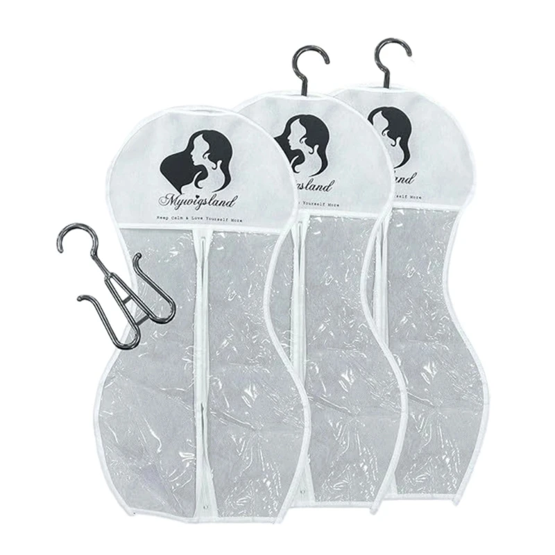 

3pcs Plastic Wigs Storage Organizers Bags Clear Waterproof Home Salon Accessory