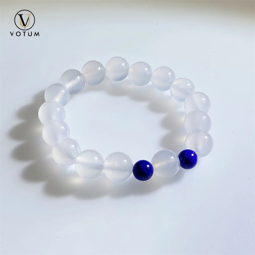 Votum Natural White Agate Onyx Bracelet for Women Men Lapis Lazuli Stone Wisdom Truth Healing Stone Reiki Yoga Bracelets Jewelry