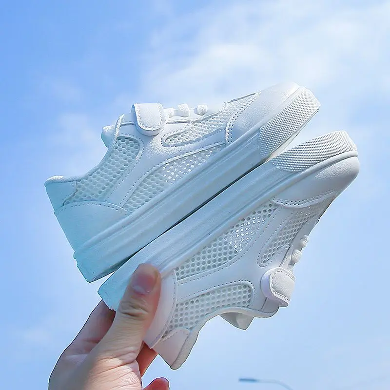 White Breathable Mesh Casual Board Shoes for Boys Girls Summer Primary School Students Performance Shoes