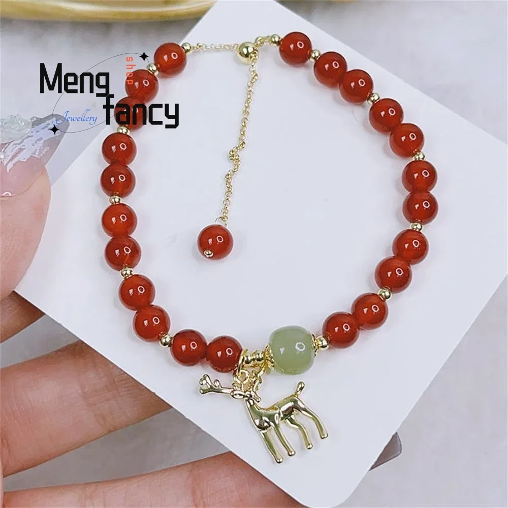 

Valentine's Day Red Agate Bracelet Female Simple Hetian Jade Can Pull Adjustable Bracelet To Send Girlfriend Fashion Jewelry