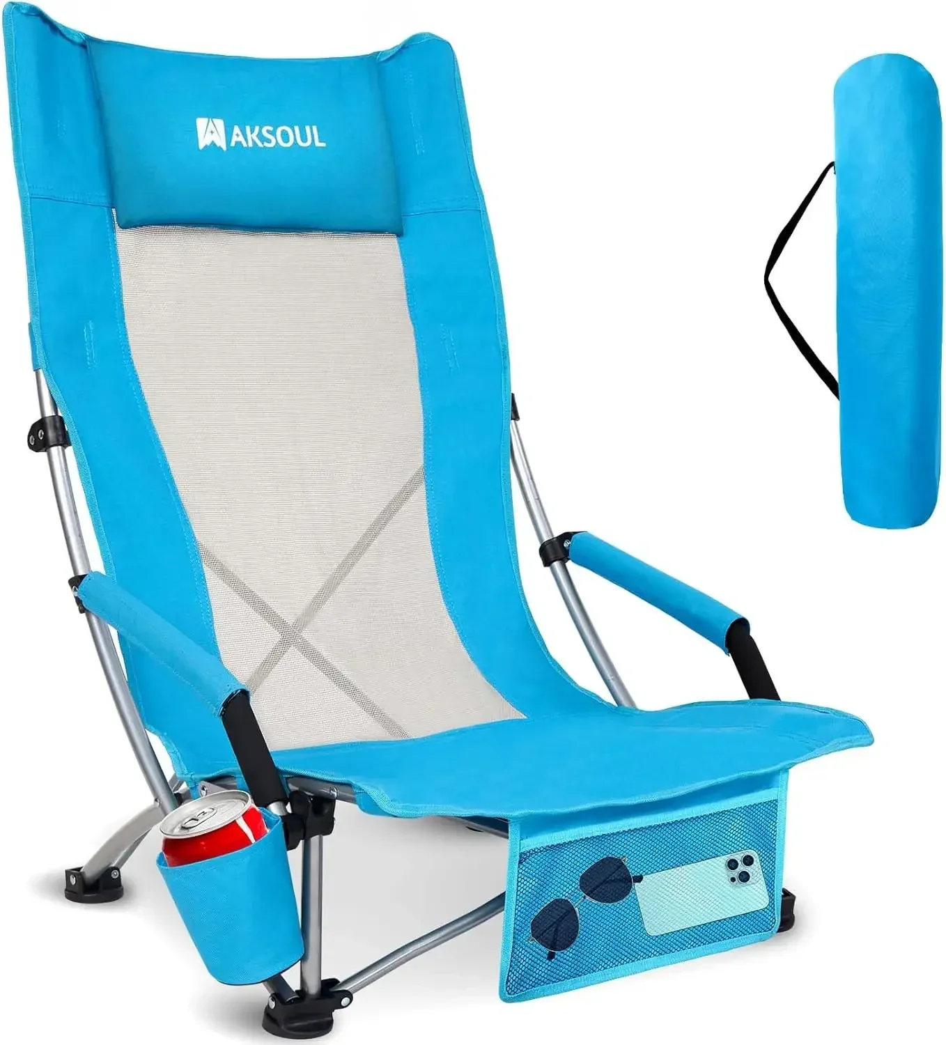 

Folding Beach Chair for Adults: Low/High Back Chairs with Carry Bag - Extra Wide Seat Chair (1 Pack & 2 Pack, Blue)