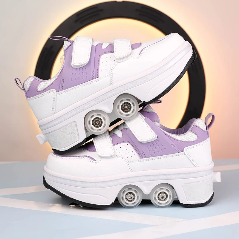 Children Wheels Shoes Roller Sneakers With 4 Wheels Skates Adult Runaway Parkour Deformation Shoes For Women Men Youth Kids Gift