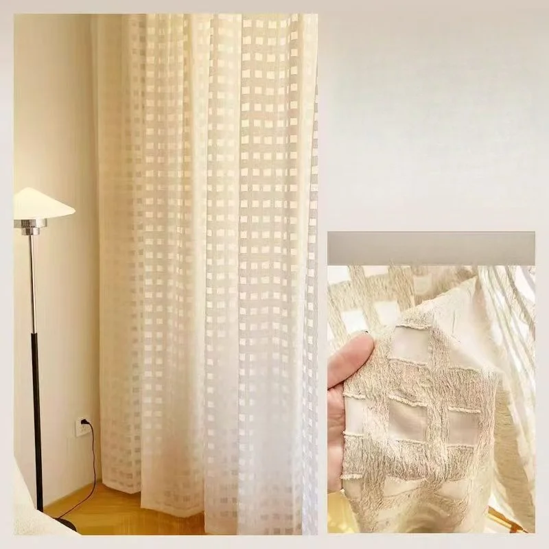 Jacquard Check Yarn in Japanese Minimalist Style, in A Light Beige Color, for The Living Room, Study, Dining Room and Balcony.