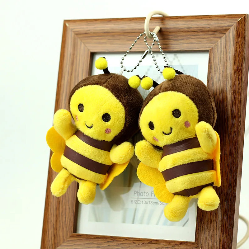 12CM Cute Mini Yellow Bee Plush Doll Keychain Pendant for Bag Backpack Decor Anime Small Bee Stuffed Toys For Kids Girls Gifts