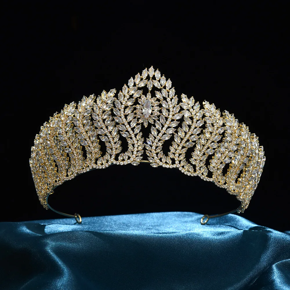 Cubic Zirconia Crystal Wedding Crowns For Women Bridal Tiaras Queen Gold Princess Jewelry Pageant Diadem Hair Accessories