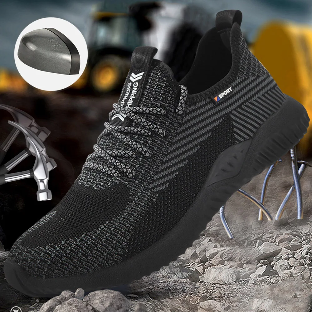 Breathable Safety Shoes Men\'s Work Boots Steel Toe Cap Puncture-Proof Indestructible Security Shoes Light Comfortable Sneakers