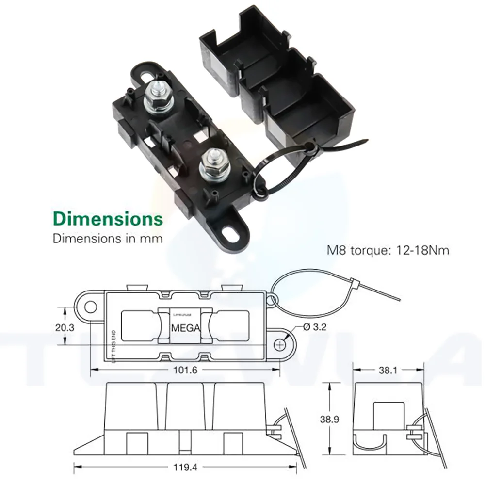 1PCS ANM-H3 32V MEGA Auto Fuse Holder/ANM Bolt-on blade fuse holder Flat Type Fuse 30A 60A 80A 100A 125A 175A 200A 225A -500A