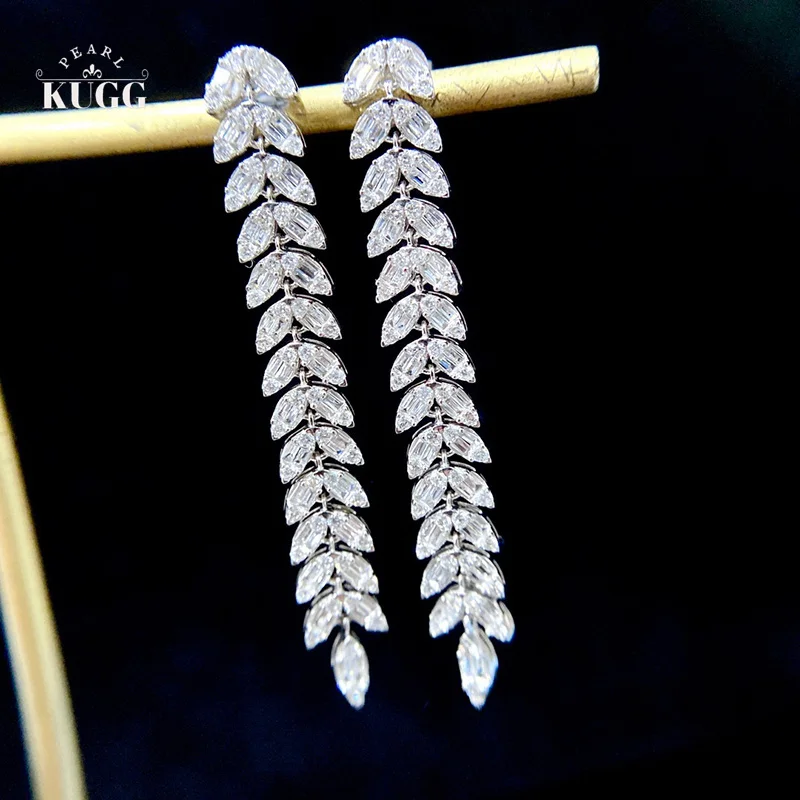 

KUGG 100% 18K White Gold Earrings Women Luxury Shiny Style 1.50carat Real Natural Drop Earrings High Party Jewelry