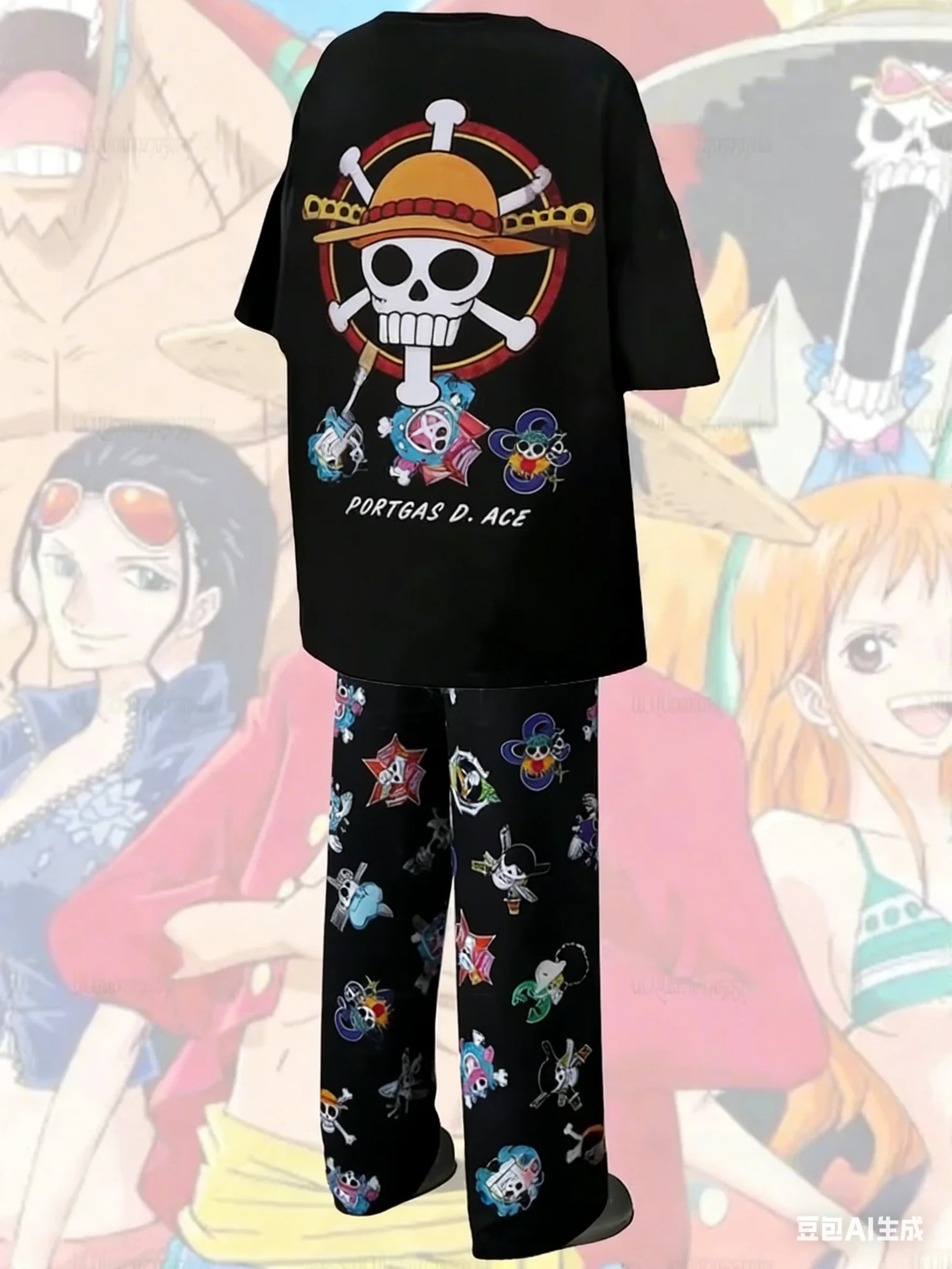 

Новый пижамный комплект 2026 года One Piece с логотипом Портгаса Д. Эйса (соломенная шляпа): футболка и брюки, унисекс, аниме-пижама, мягкая дышащая домашняя одежда