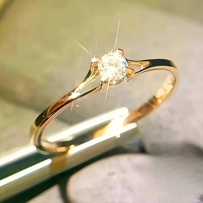 Schicker, minimalistischer, goldener Ring mit synthetischem Zirkonia für Damen, personalisierter Charme, Schmuckgeschenk für den Alltag, Bankett, Jahrestag