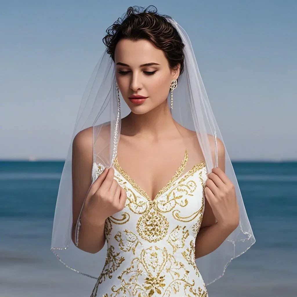 

Hot Sale 1T Simple Bridal Veils with Comb Beaded Edge White Ivory for Weddng Bachelorette Party