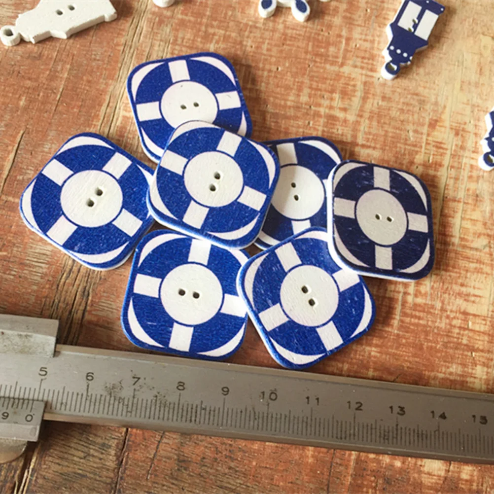 

50Pcs Wooden Nautical Buttons Sailboat Lighthouse Life Buoy Rudder Design DIY Clothes Buttons for Sewing Knitting Scrapbooking