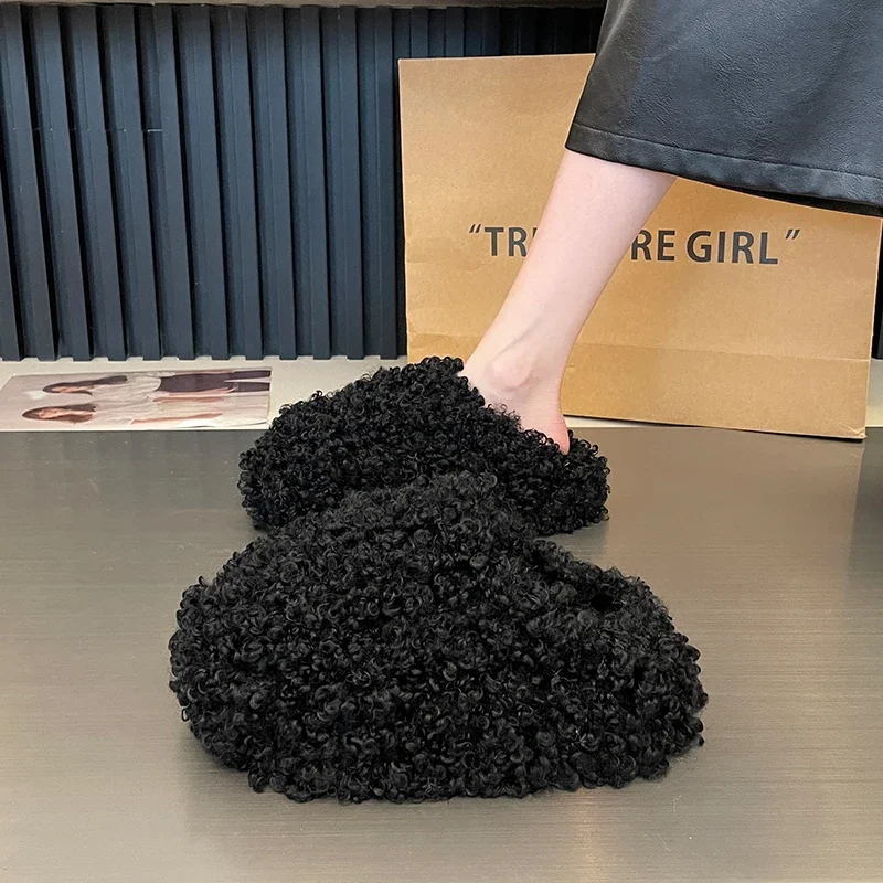 نعال قماش فاخرة للنساء 2025 غطاء تو الفراء الشرائح منصة عادية الوجه يتخبط Pantofle أحذية جديدة #2