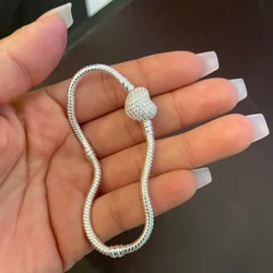 Grote Verkoop Fijne Diy Armband Armband Voor Vrouwen Zilver Kleur Hart Gesp Slang Ketting Fit Kraal Armband Sieraden
