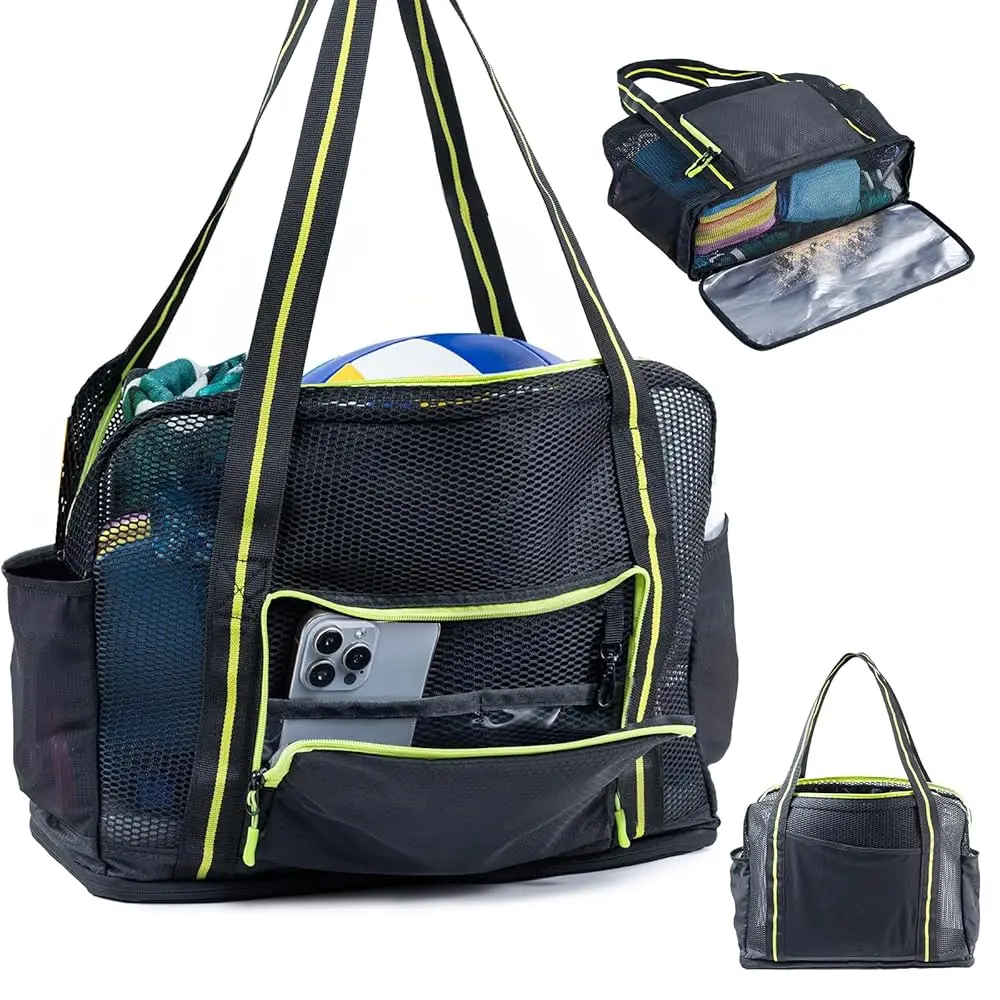 

Большая пляжная сумка-сетка XL - Водонепроницаемая сумка для пляжа - Сумка для плавания - Большая сумка для бассейна с карманами для туалетных принадлежностей и полотенец