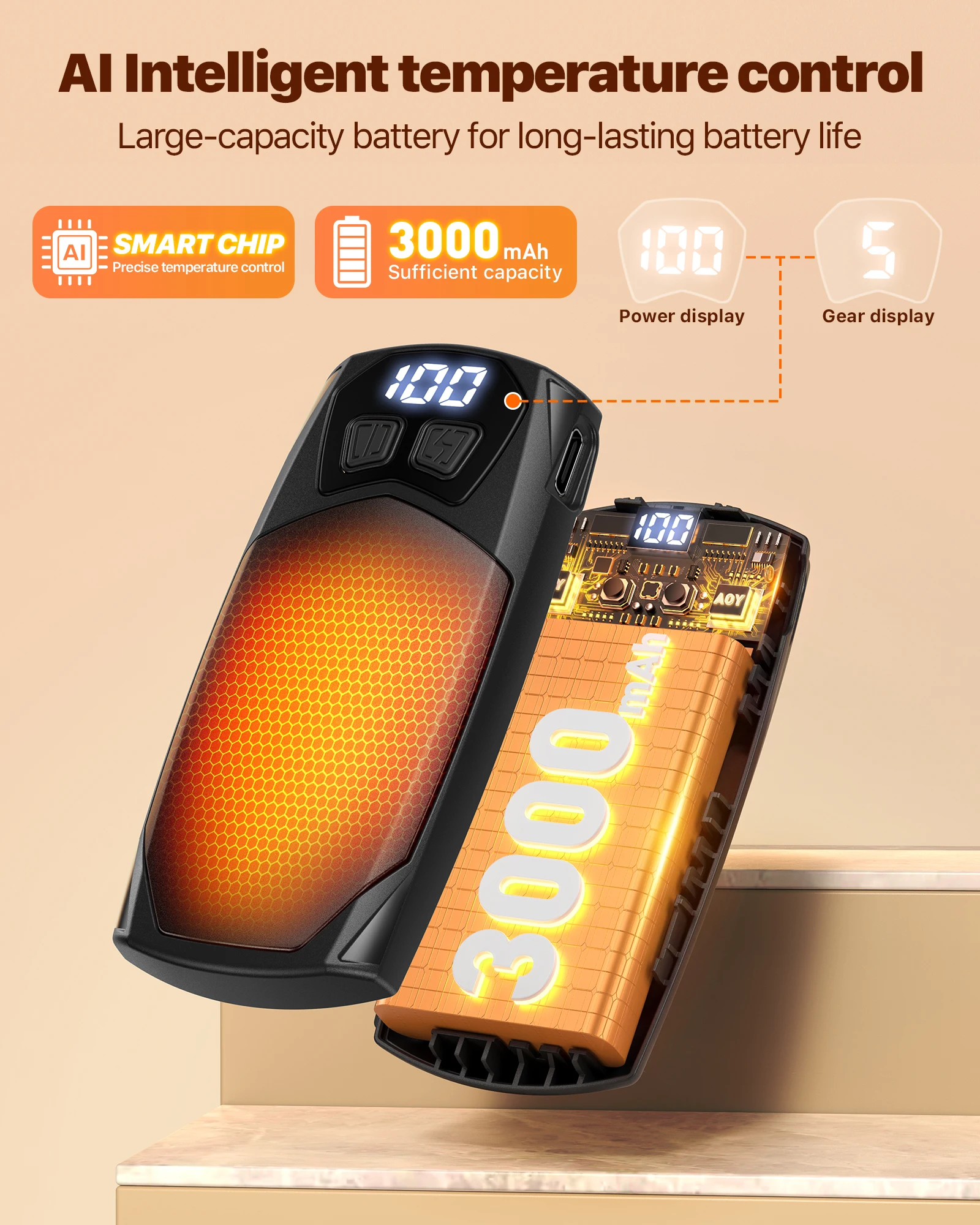 تدفئة اليد القابلة لإعادة الشحن 2 كتل 3000 مللي أمبير في الساعة كل سخان جيب كهربائي محمول سريع التسخين للنساء والرجال للتخييم في الهواء الطلق