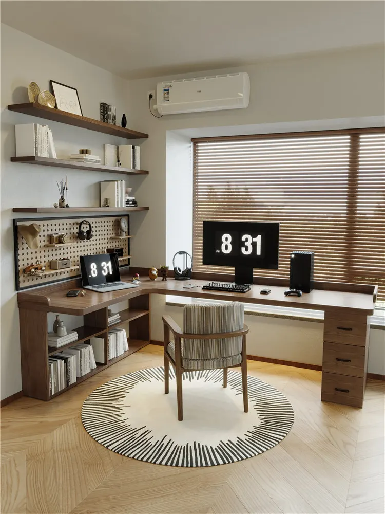 Corner desk, bookcase, integrated solid wood L-shaped computer , customized with edge workbench, corner learning and writing