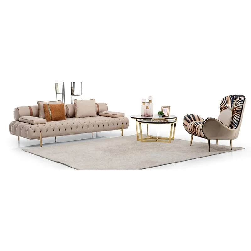 vg-Arezzo Stationary Sectional Sofa Set Fabric Fixed Sofa with Stainless Steel Legs and Sponge Filling Material&