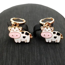 Metal Multiple Colors Cartoon Cows Stud Earrings for Women Quality Round Cute Milk Cattle Charm Earrings of French Hook B-11