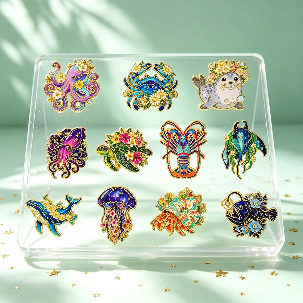 11-teiliges Set Schöne Blumen- und Meerestier-Emaille-Pins Niedliche Wal-Oktopus-Schildkröten-Brosche Rucksack-Anstecknadel Schmuck-Accessoires Geschenke – Detail 3
