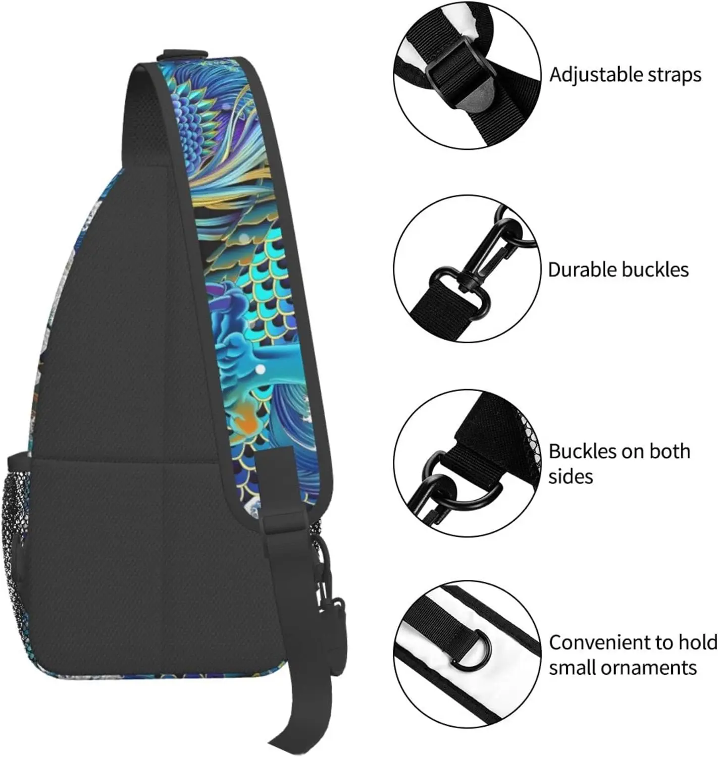 Dragão padrão sling mochila viagem caminhadas daypack saco de peito ombro daypack crossbody sacos para mulheres homens resistente à água