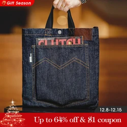 Maden Retro 14oz Denim Bags Unisex Single Shoulder Crossbody Bags Embroidered Versatile Hand-held Flat-panel Tote Bags for Daily