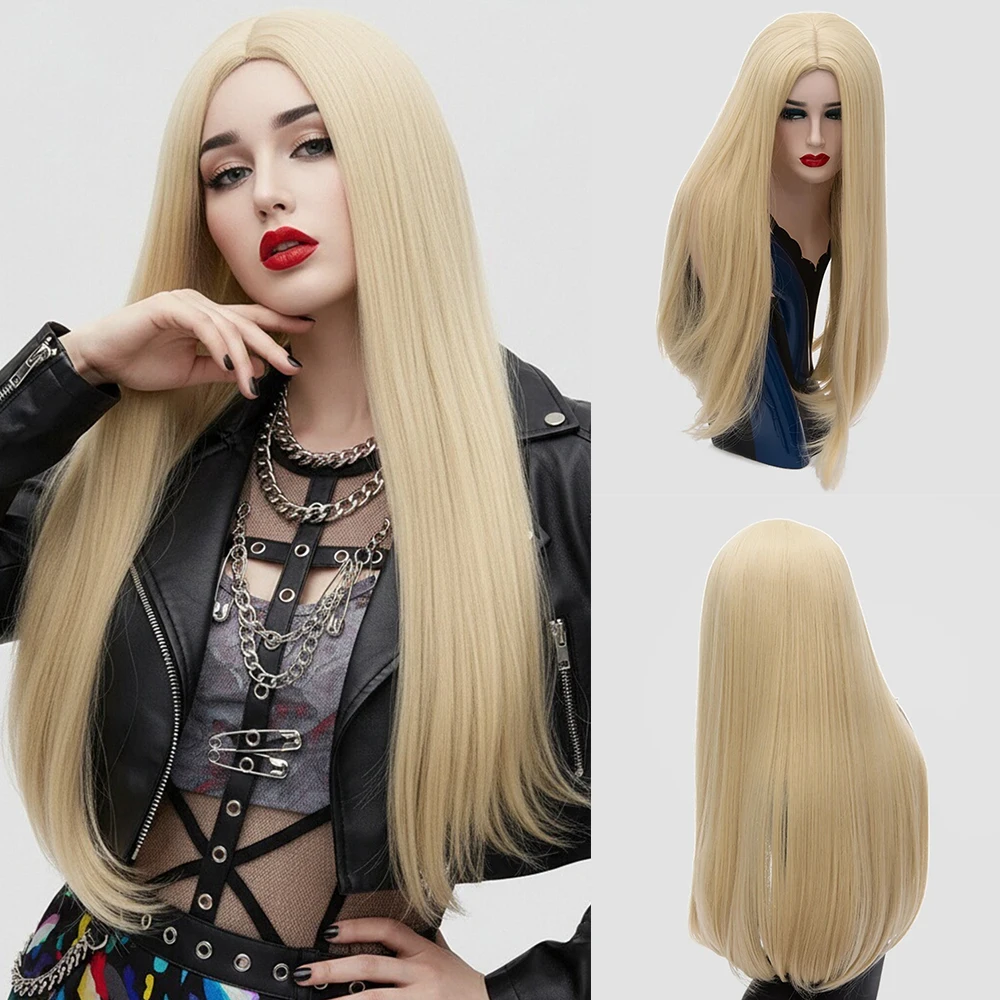 

Длинный прямой синтетический парик блонд с центральным пробором и челкой – идеально подходит для Хэллоуина, косплея и аниме-вечеринок, искусственные волосы