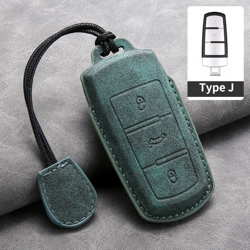 Leather Car Key Case Cover Shell for Volkswagen VW Golf 6 Mk6 Tiguan Polo Passat CC B6 B7 Touareg 2016-2023 Phideon Accessories