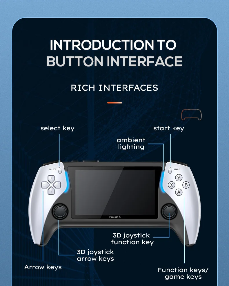 Upgraded Project X Pro Handheld Retro 3D Game Console 20+ Emulator
