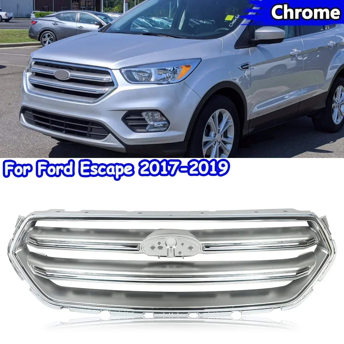 

OE Style Front Bumper Upper Grille Grill Trim Chrome For Ford Escape 2017-2019 Universal in Europe & USA