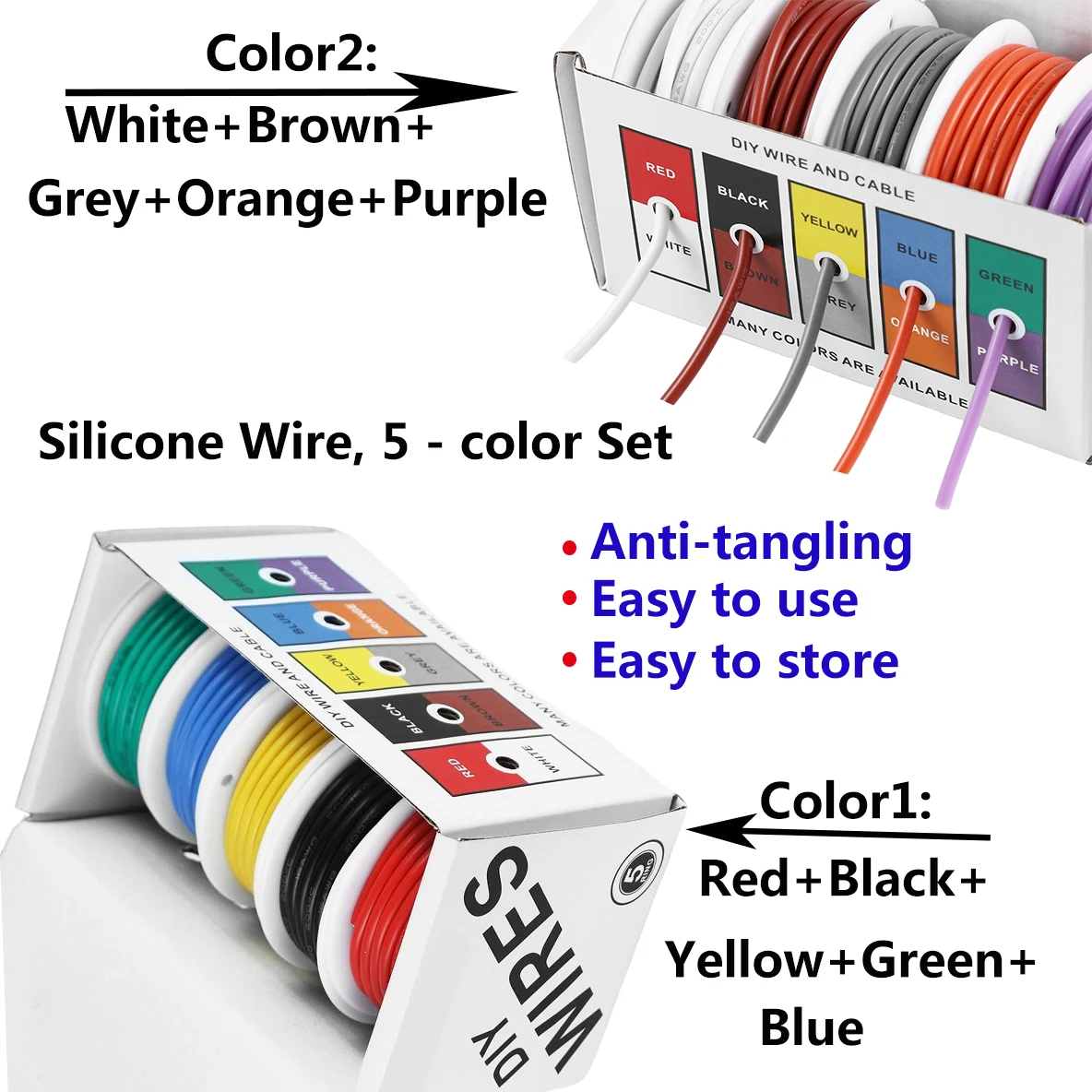 

Silicone Wire Mix Kit（5 Colors ）Heat Resistant Flexible 30/28/26/24/22/20/18/16AWG Stranded Cable Electrical Tinned Copper Wires