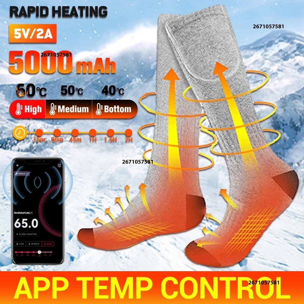 

App Control Heated Socks 5000mAh Winter Thermal Heating Socks Foot Warmer Electric Heated Socks Cycling Trekking Skiing