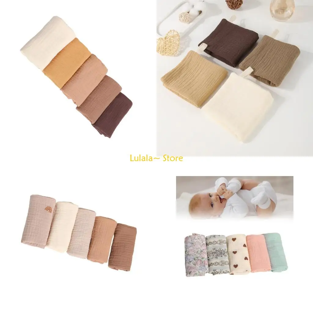 

Y4QA 5Pcs Wipe Towel 4 Layers Face Towel Breathable Square Towel Washcloths Nursing Towel for Toddlers Drool Bibs Burp Cloths