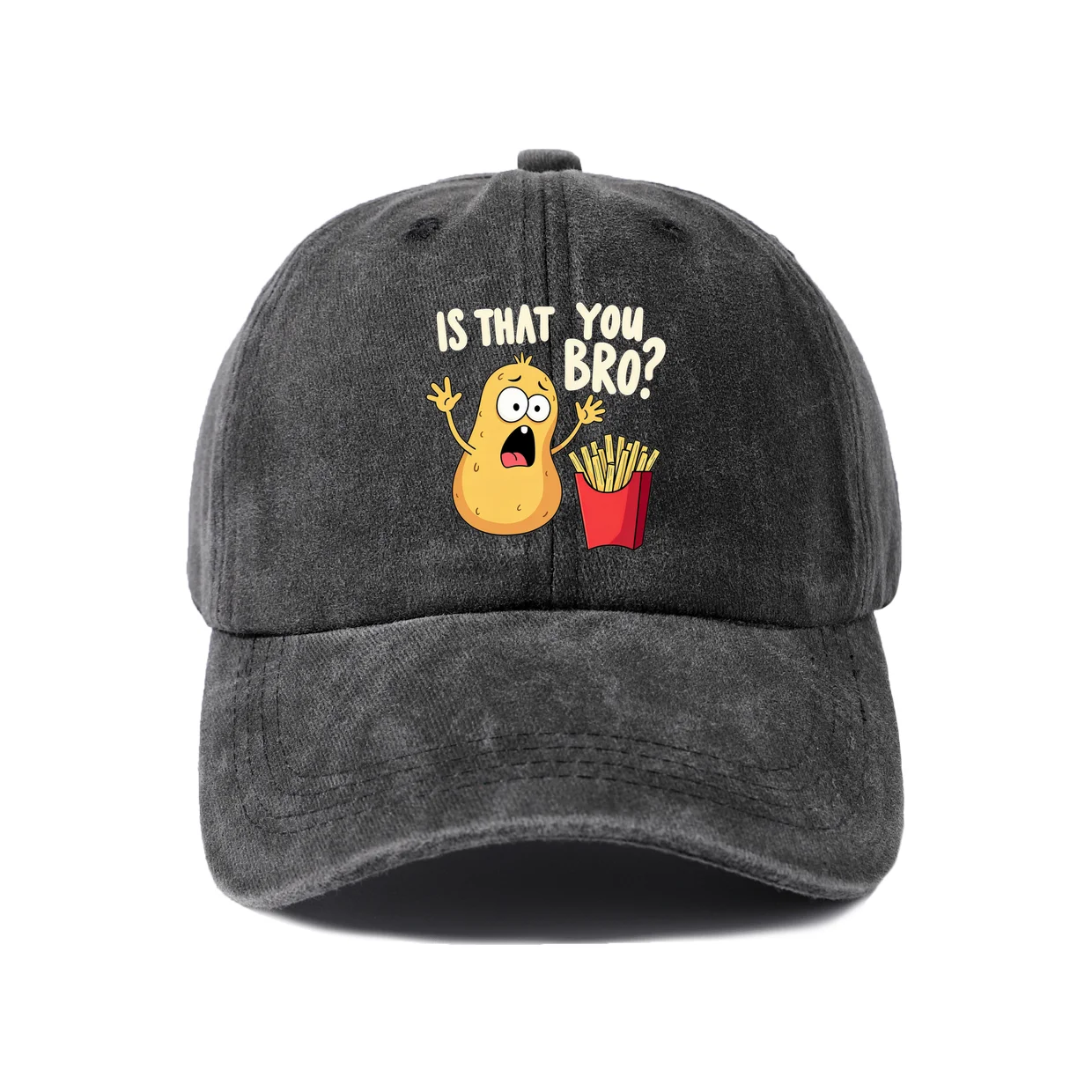 Vintage Washed Baseball Cap with Is That You Bro Avocado Fries Graphic, Adjustable Unisex Dad Hat, Streetwear Gift