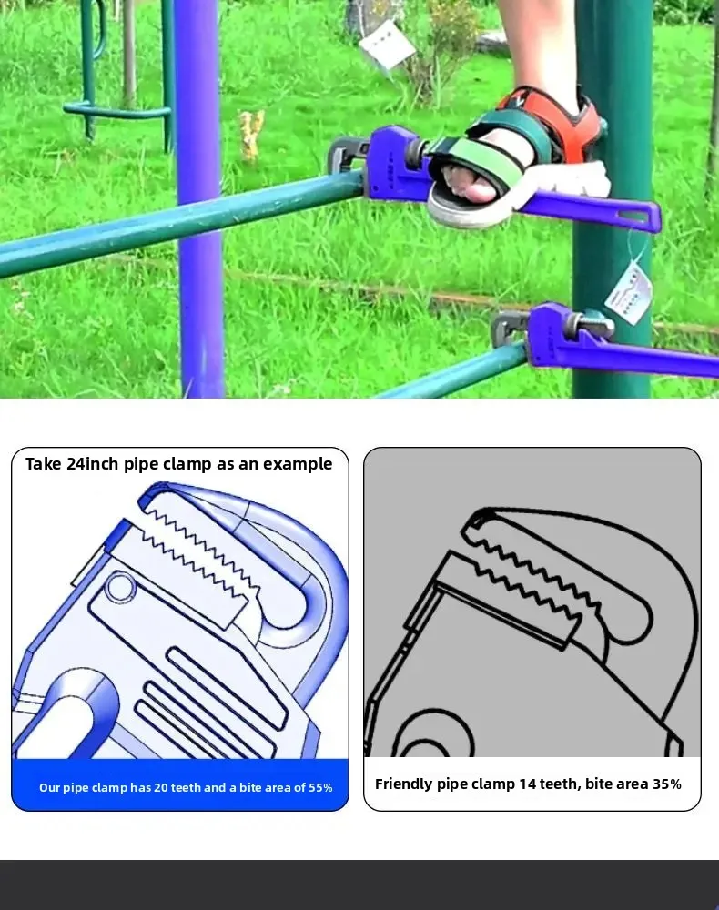 8/10/12/14/18 Zoll robuster gerader Wasserrohrschlüssel, verstellbarer Aluminium-Klemperschlüssel mit schwimmendem Hakenbacken-I-Beam-Griff – Detail 6