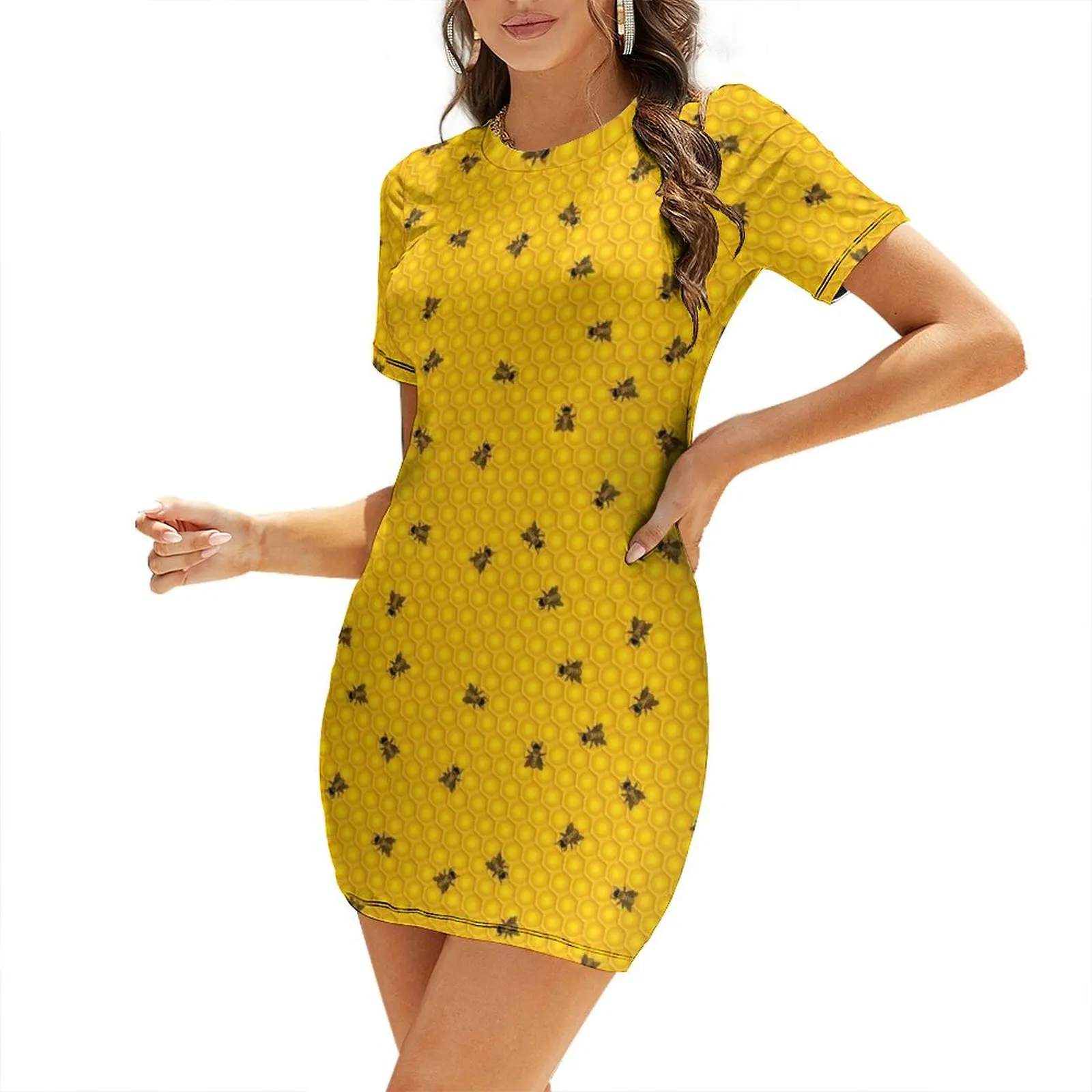 

Honeycomb Short-Sleeved Dress Woman's evening dress evening dresses luxury 2025 elegant dresses plus sizes Dress