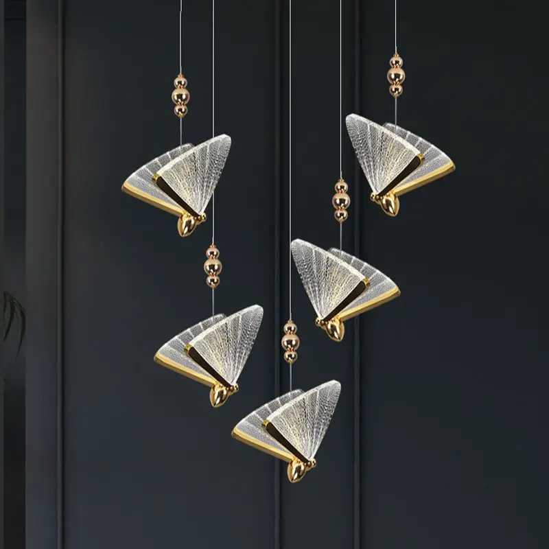 

Modern Butterfly Shape Chandelier Lighting For Living Room Stair Light Bedroom Bedside Lamps Rotating Stair Chandeliers