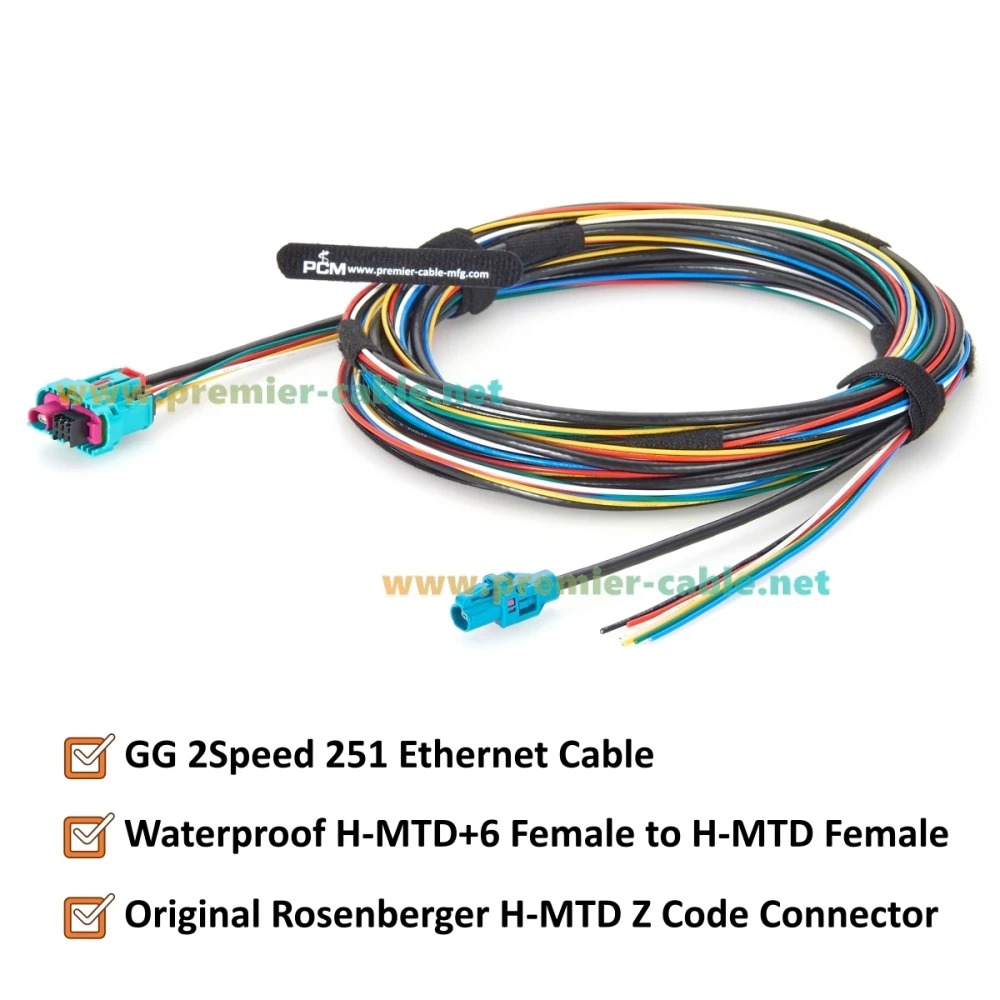 Waterproof Rosenberger H-MTD Z Code Automotive Ethernet Cable with 6 Pin MQS Leads 10Gbps E6K14M-1CAZ5-Z to E6K10A-1CAZ5-Z