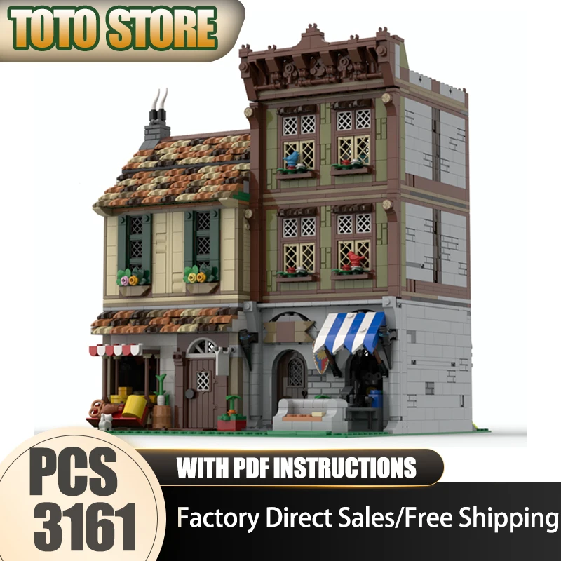 

City Street View Moc Building Blocks Hardware & Grocer Model Technology Brick DIY Assembly Construction Toy Holiday Set Gifts