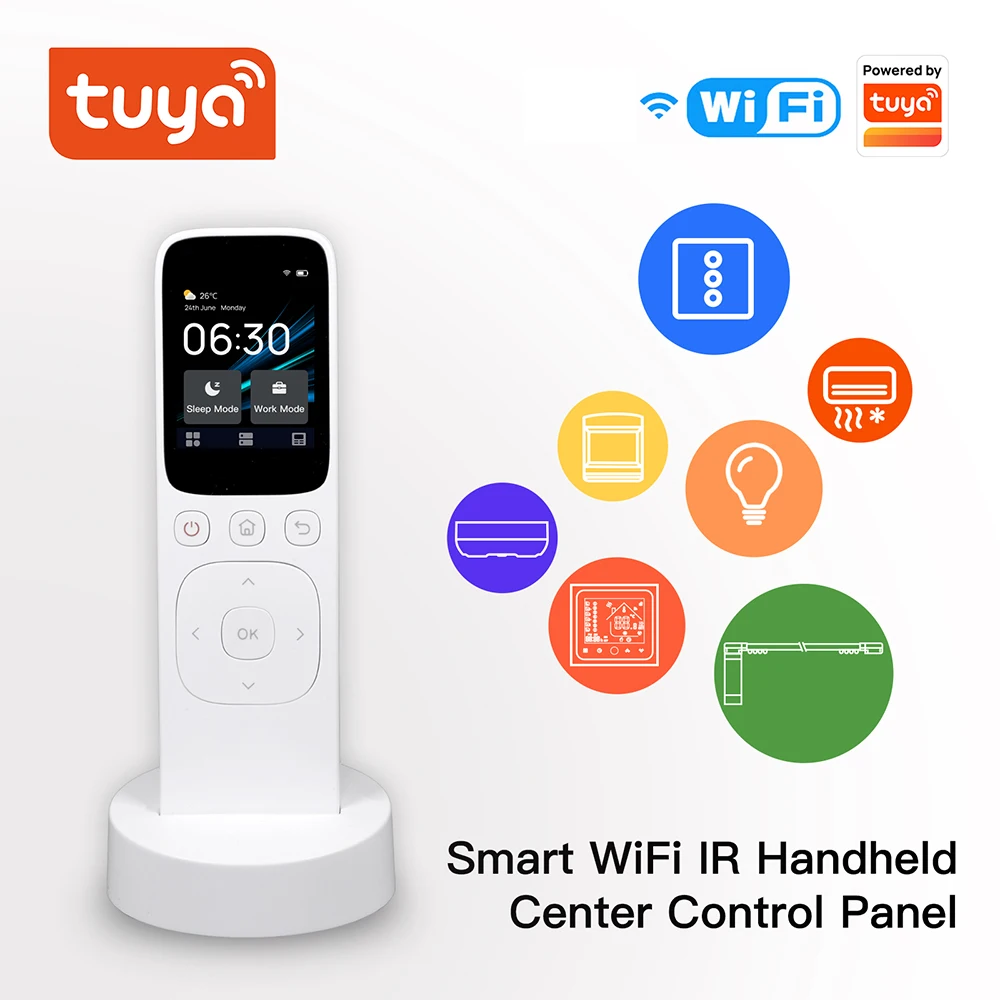 Tuya Smart WiFi IR Central Control Panel,Wireless Touch Screen with Buttons,IR Handheld Controller Work For Home Device.