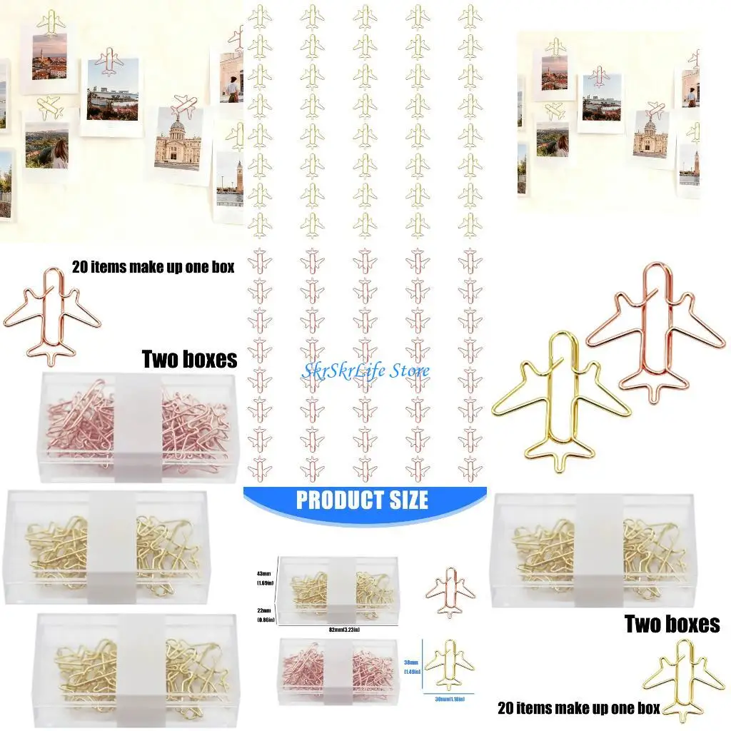 E65E 50Pcs Aircraft Metal Paper Clip 38x30mm Colored Bookmarks Page Clips For Document Photo Note Card Picture Management