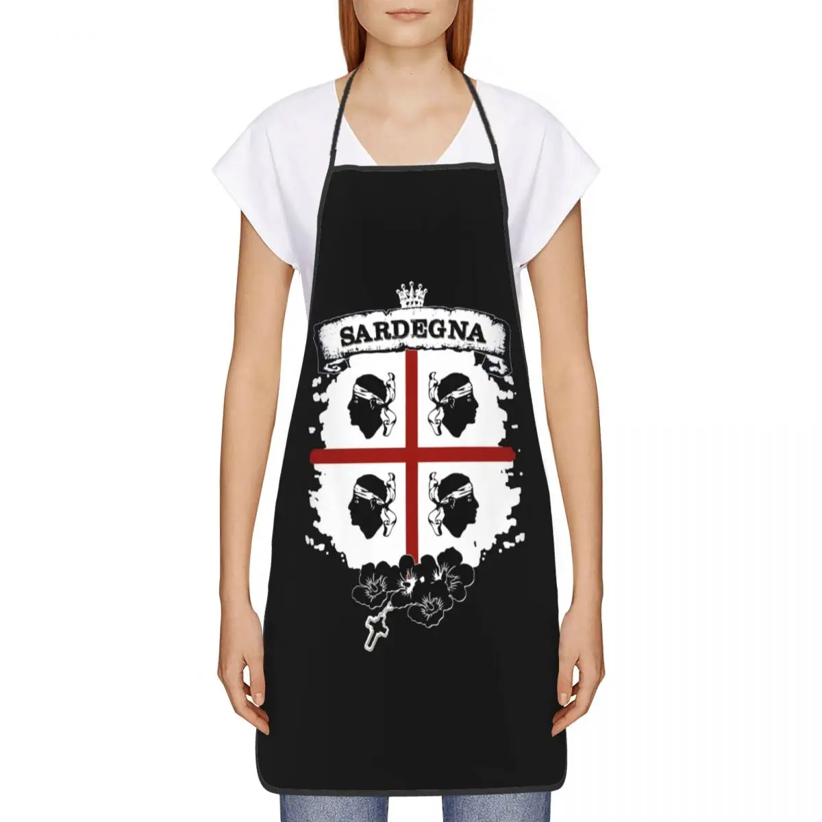 Sardinia Flag Four Moors Bib Apron Adult Women Men Chef Tablier Cuisine for Cooking Kitchen Italy Sardegna Coat of Arms Baking