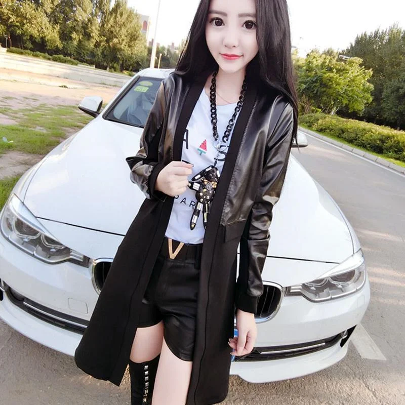 

2023 Spring Autumn Clothes New Korean Women's Temperament Women's Windbreaker Jacket Female Mid-length Cardigan Motorcycle Coat