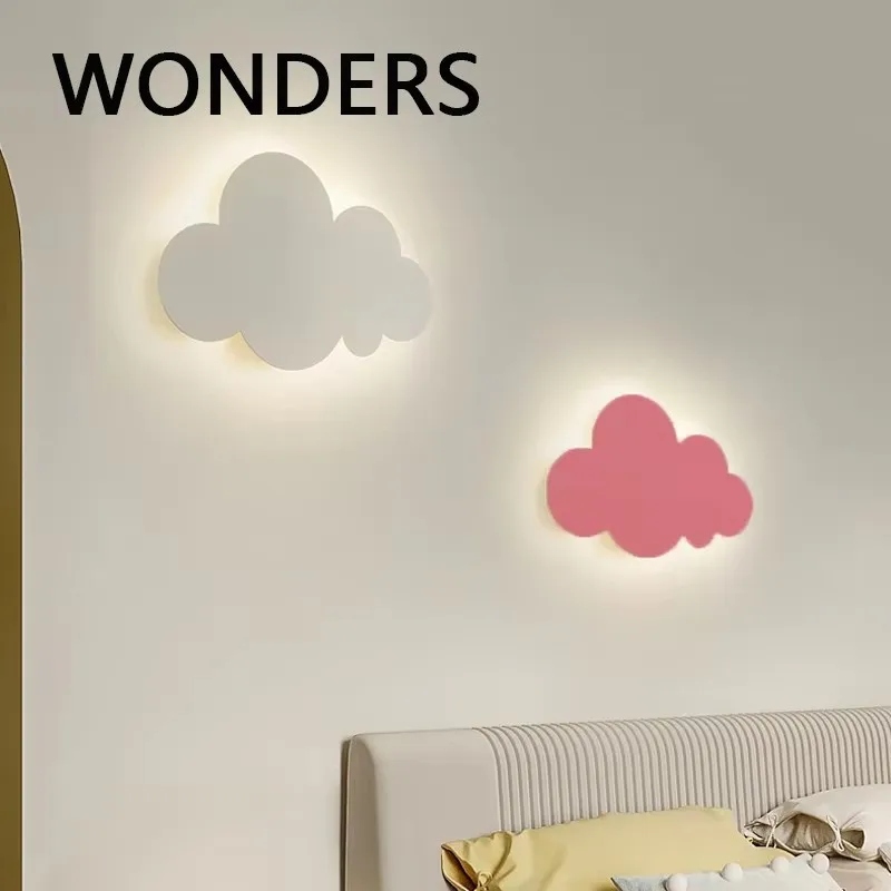 Lámparas LED de pared coloridas para habitación de niños, luces de pared en forma de nube, nórdica, para dormitorio, mesita de noche, decoración