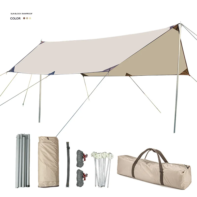 Outdoor Camp Awning Beach Picnic Sun Shade Large Hexagon Canopy Camping Canvas Tarp Tent