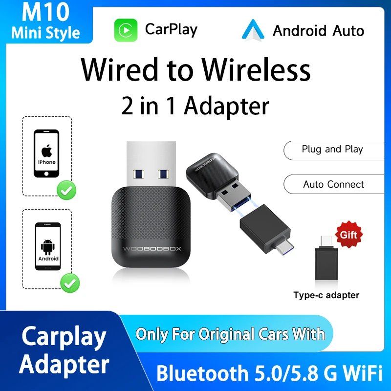 

Wired to Wireless 2 in 1 Wireless CarPlay Adapter Box Intelligent Systems for Car Build In Wired Carplay Plug & Play Mini style