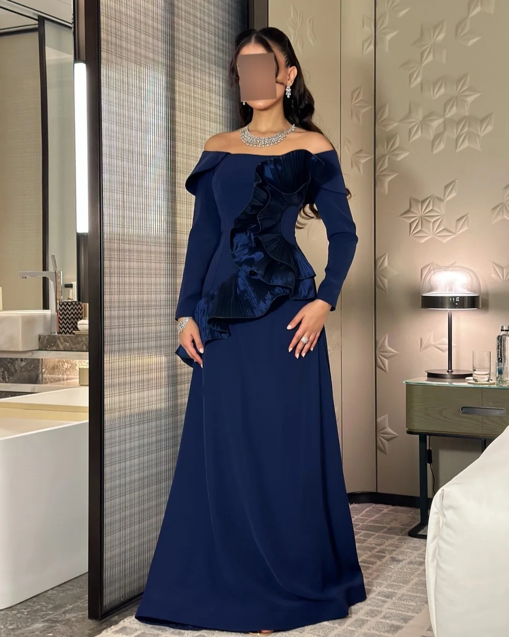 

Customized Modern Style Matching Jersey Ruched Mermaid Off-the-shoulder Long Dresses Bespoke Occasion Dresses Fashion Classic