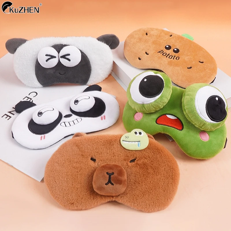 Cartoon Plush Capybara Sleep Mask Alleviates Fatigue Comfort Eyeshade Home Lunch Break Travel Sleeping Eye Mask Eyepatch